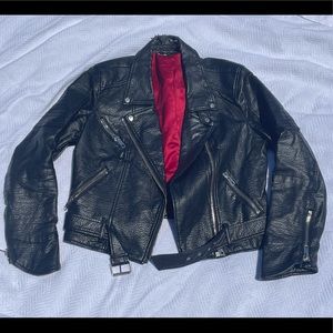 Black Faux Leather Jacket with Red Interior